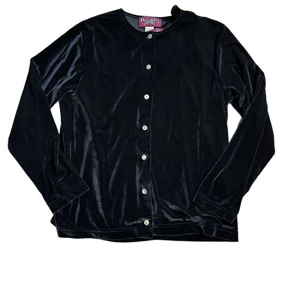 Denim & Co. 2 Pc Black Velvet Cardigan & Tank Set EUC Button Down Size M Stretch - Picture 4 of 15